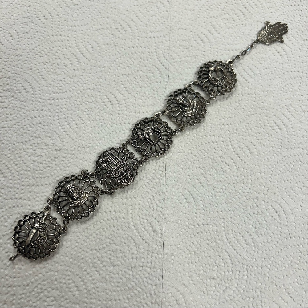 Vintage Souvenir Du Maroc Silver Bracelet Hamsa Armenian Star Moon Camel Travel